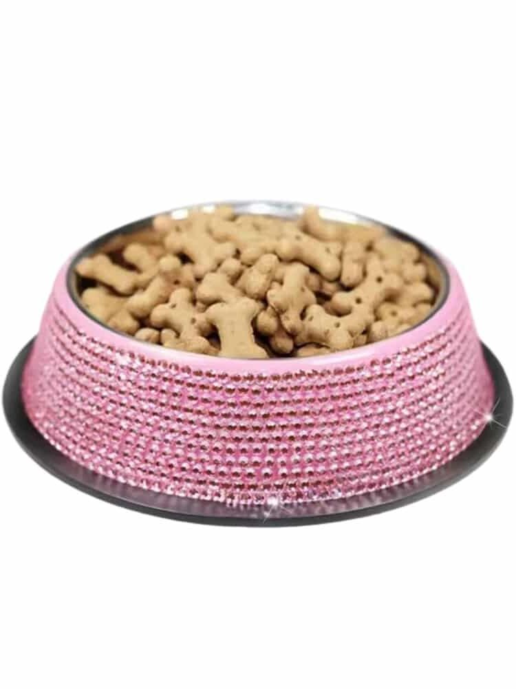Gamelle inox strass pour chiens et chats avec croquette