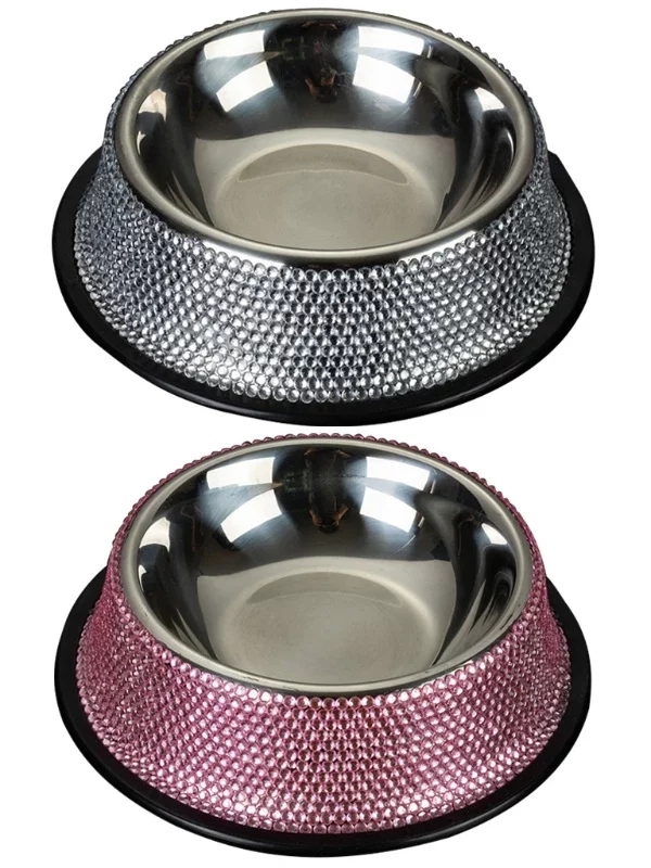 Gamelle Inox Strass rose et gris pour animaux
