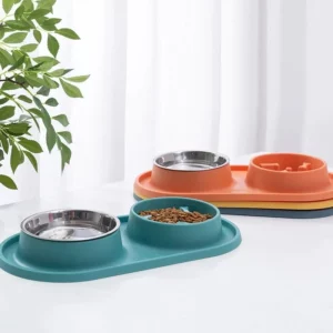 Gamelle anti glouton double pour chiens et chats