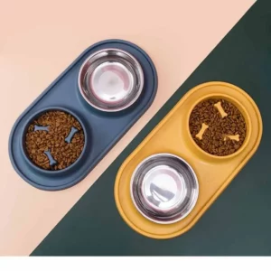 Gamelle anti glouton double pour chiens et chats avec croquettes