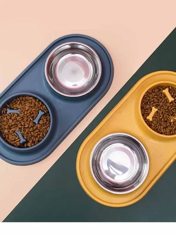 Gamelle anti glouton double pour chien et chat avec croquettes