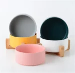 gamelle céramique support bambou pour chiens et chats