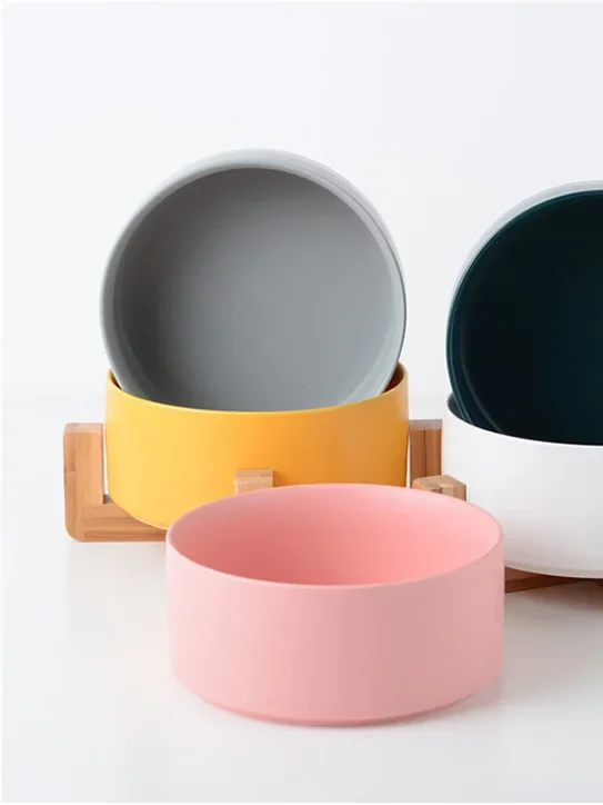 gamelle céramique support bambou pour chiens et chats