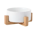 gamelle céramique support bambou blanc