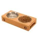 gamelle inox support bambou pour chien et chat