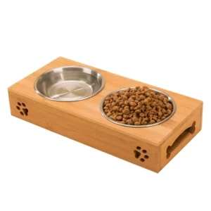 gamelle inox support bambou pour chien et chat