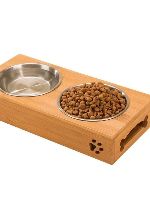 gamelle inox support bambou pour chien et chat