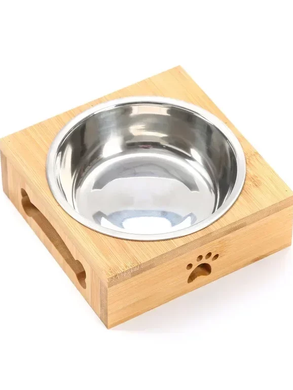 gamelle inox support bambou pour croquettes