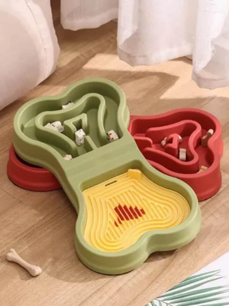 gamelle anti glouton double os pour chiens et chats