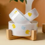 gamelle céramique support bois pour animaux