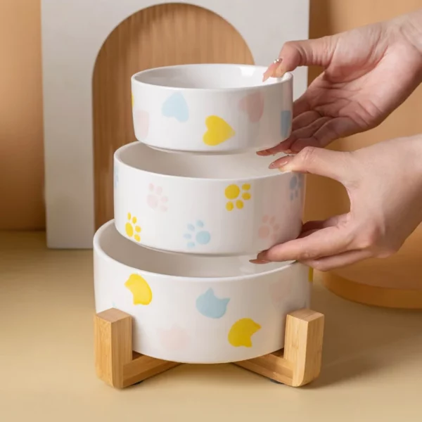 gamelle céramique support bois pour animaux