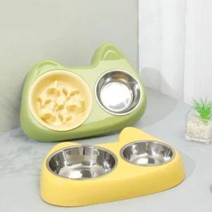 gamelle anti-glouton chat double pour chiens et chats